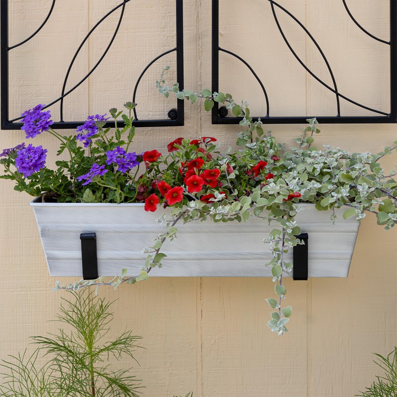 Achla Designs Small White Flower Box with Wall Brackets