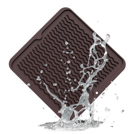 ZLR Silicone Dish Drying Mat for Kitchen Counter, Eco-Friendly Fast Dry Dish Mat, Easy Clean Multi Usage Drying Matt, Heat Resistant Trivet, 12" x 12" Middle, Coffee