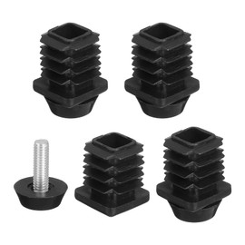 sourcing map 4 Pcs Leveling Feet, M8x20x20mm Plastic Adjustable Furniture Leg Leveling Rectangle Tube Insert Screw-in Glide Levelers Fit Hole 25mm for Table Chair Furniture, Black