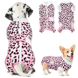 SlowTon Recovery Suit for Dogs - Dog Surgery Suit Female Spay Male Neuter, Dog Surgery Recovery Suit with Zipper, Pet Surgical Onesies Bodysuit Abdominal Wound Bandages (Pink Leopard, S)