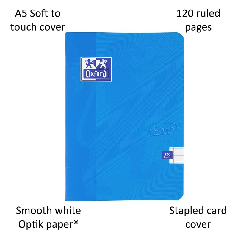 Oxford Touch A5 Premium Exercise Books, 8mm Lined, 120 Pages,