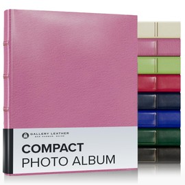 Gallery Leather Compact Photo Album for 4x6 Pictures, Holds 120 Photos, Premium Bonded Leather, 3-Ring Binder, Handcrafted, Made in USA, Camden Orchid - 9.25" x 8"