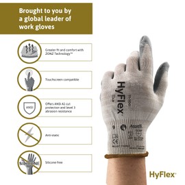 HYFLEX 11-100 Cut-Resistant Foam Nitrile Coated Nylon Gloves w/Touchscreen Compatibility for Auto, Manufacturing - XL (10), Grey (3 Pairs)