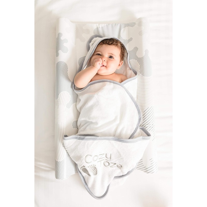 Babydam CozyToze Hooded Bath Towel, 100% Organic Bamboo, Grey/White, Pack