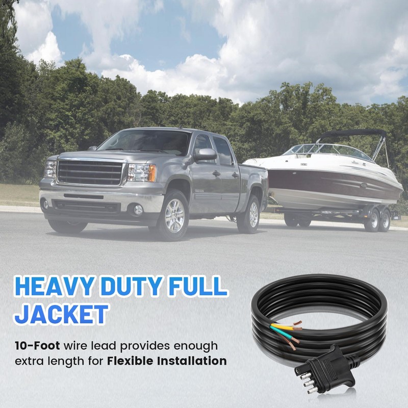 MECMO 4 Way Trailer End Connector Wire 10 Feet with
