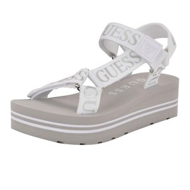 Guess Women's AVIN Wedge Sandal, White/Silver 115, 5