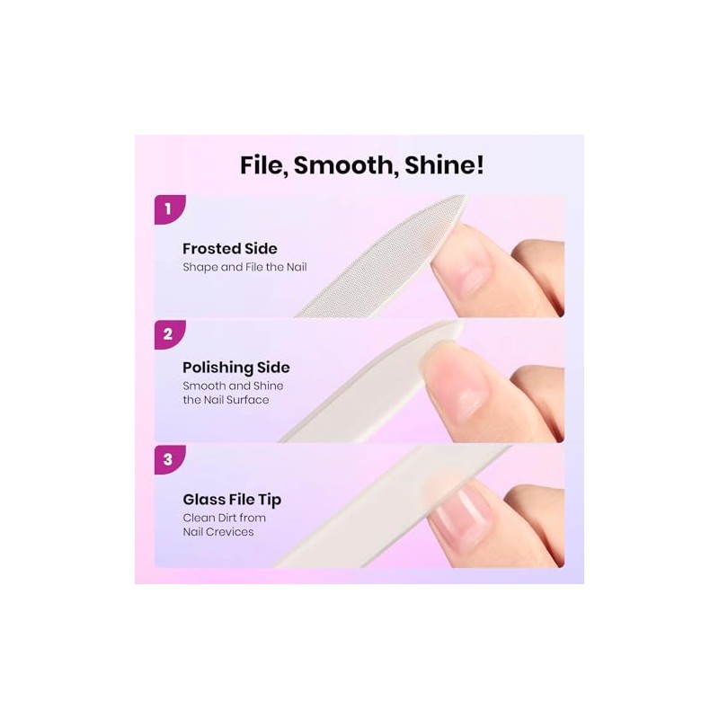 Beetles Glass Nail File 3 Pack for Natural Nails, Double-Sided