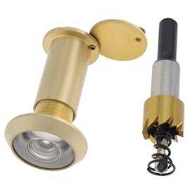 HOJLKLD Door Viewer Peephole,200 Degree Solid Brass Peephole with 16 MM Titanium Plating Drill Bit for 1-3/8" to 2-1/6" Doors,5/8 Inch Pipe Diameter Door Eye Viewer with Privacy Cover (Satin Gold)