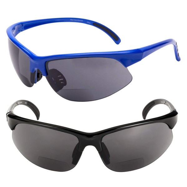 2 pares de anteojos de sol deportivas Bifocal, anteojos de sol de lectura al aire última intervensión para hombres y mujeres, 2 fundas de transporte de microfibra incluidas (negro/azul, 1,75)