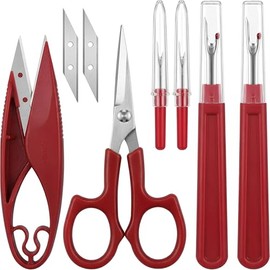 Timotech Set 6 Piezas Accesorios de Costura Profesionales, Incluye 4 Descosedores, Tijeras de Cabeza Curva y Cortahilos de Doble Filo con Repuestos, Kit de Reparación Textil y Sastrería, Multicolor
