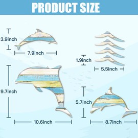 Maritime Decorative Set of 3 Dolphin Wall Decoration with 4 Wave Pattern Wooden Wall Decoration, Dolphin Wall Decoration Made of Natural Wood, Hanging for Home, Indoor, Outdoor, Patio, Porch, Office