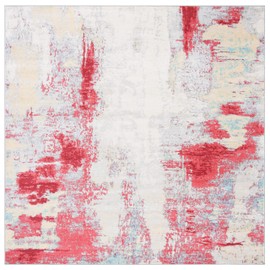 SAFAVIEH Jasper Collection 6'7" Square Red / Ivory JSP101Q Modern Abstract Non-Shedding Living Room Bedroom Dining Home Office Area Rug
