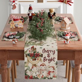 XCHI Snowman Christmas Cross Poinsettia Florals Winter Xmas Table Runner Table Decoration for Party Home Kitchen Dining Holiday Decor 13x72 Inch