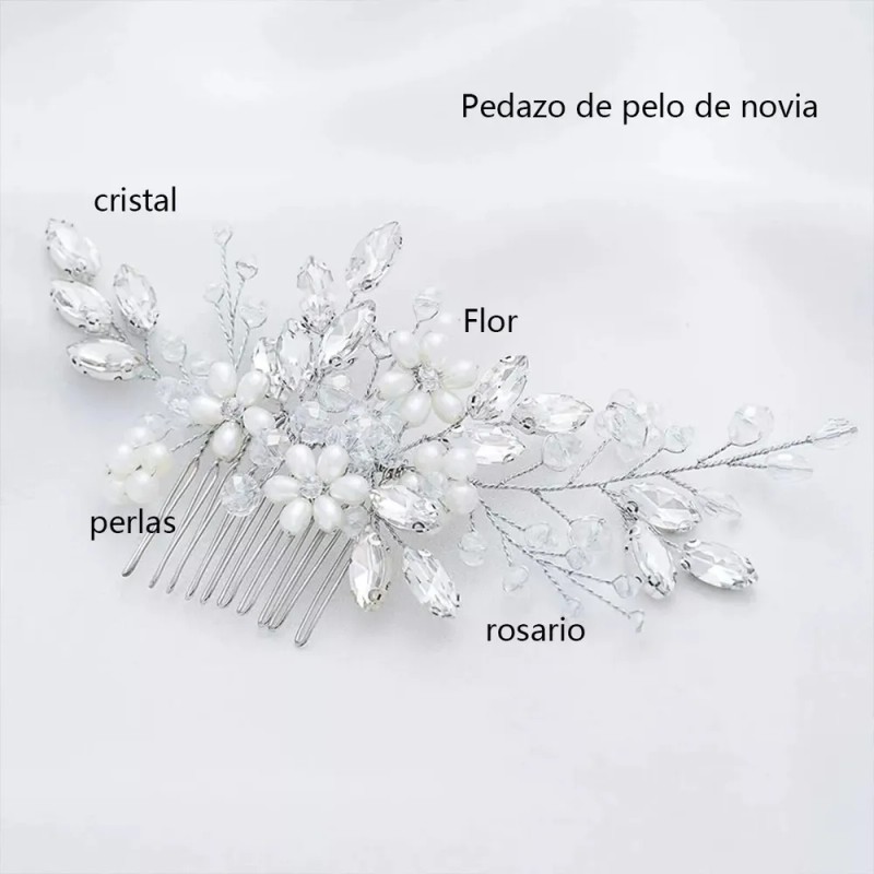 Tiara De Cristal Y Perlas Novia Peine El Pelo De