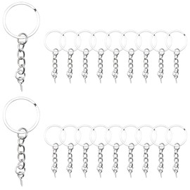 LuenHego 20Pcs Keyring Rings Split Keyring with Chain, Metal Key Ring Blanks Key Ring Hoops with Jump Rings and Screw Eye Pins, DIY Keyrings Making Kit, Silver (Flat)
