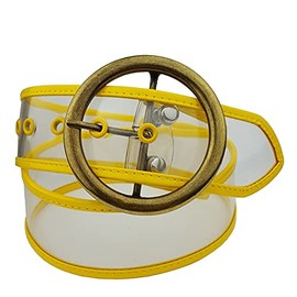 Axesoria 2" Clear Jelly Belt with Shiny Leather trim (S/M, Yellow(Round Buckle))