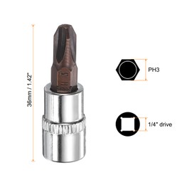 HARFINGTON 10pcs PH3 Phillips Bit Socket 1/4" Square Drive Cross Head S2 & CR-V Steel Socket Ratchet Wrench Bits, Silver Red