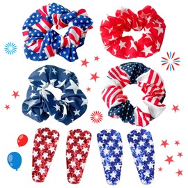 Independence Day Scrunchies and Hair Clips 4th of July American Flag Hair Scrunchies Glitter Star Barrettes Red White Blue Patriotic Hair Accessories Set
