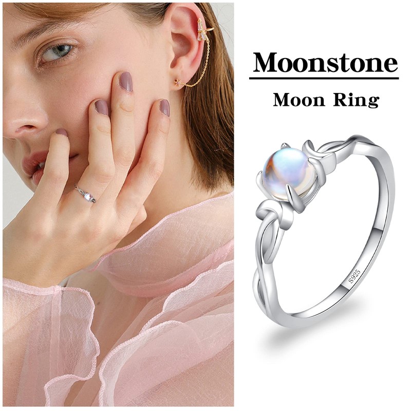 Qings Moonstone Infinity Ring Women's 925 Sterling Silver Rainbow Moonstone