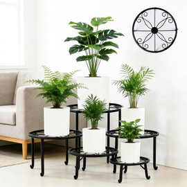 PUREZON Metal Plant Stands, 5 Pack, Black, Round