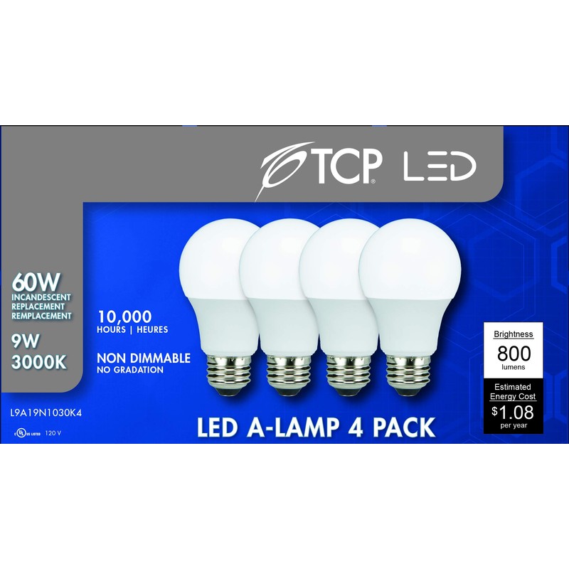 TCP LED 60 Watt Equivalent A19 | 4 Pack |