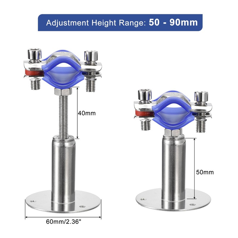 sourcing map Stainless Steel Pipe Supports Wall Mount Ceiling Mount