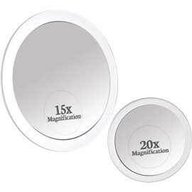 Mirrorvana Espejo Aumento 15X y 20X con 3 Ventosa para Baño - Espejos de Maquillaje Redondos Sin Luz - Espejo de Viaje Portatil con Aumento de 20X y 15X