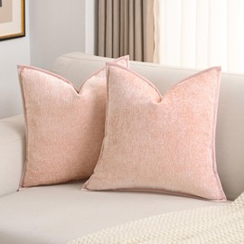 FUTEI Pink Chenille Throw Pillow Covers 20x20 Inch Set of 2,Soft Velvet Cushion Case,Home Decor for Couch Bed Living Room