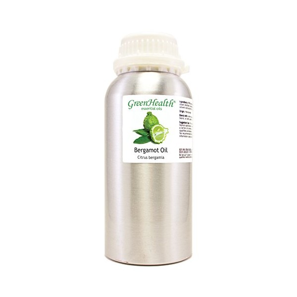 GreenHealth Bergamot Essential Oil – 16 fl oz (473 ml) Aluminum Bottle w/Plug Cap – 100% Pure Essential Oil