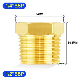 TAILONZ PNEUMATIC Brass Threaded Pipe Fitting 1/2 Inch BSP Male x 1/4 Inch BSP Female Hex Bushing Adapter （5Pcs）
