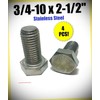 Package of 4 (pcs) 3/4-10 x 2-1/2" Stainless Steel Hex