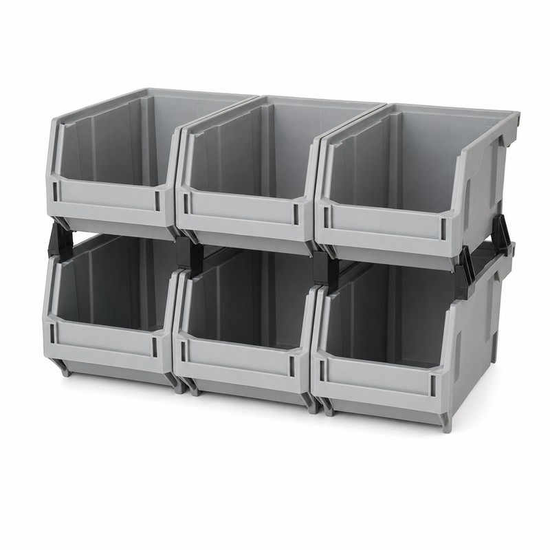 Stackable Plastic Parts Bins for Garage Tool Storage