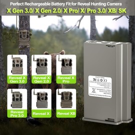 2 Pack 6000mAh Rechargeable Reveal Hunting Camera Battery for Reveal X Pro, X Gen 3.0, X Gen 2.0, Pro 3.0, X, SK, XB Trail Camera, Lipo Lithium Reveal Battery Pack with 5V 3A USB Wall Adapter & Cable