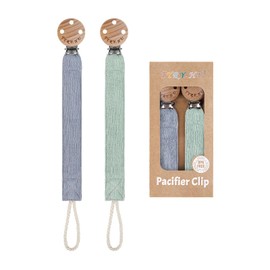 TYRY.HU Ribbon Pacifier Clip Holder,2 Pack Binky Paci Holder Clips, Pacifier Leash for Baby Boys and Girls, Soft Webbing Strap Universal Fits for Most Pacifier, Styles & Teethers Toys(Blue,Green)