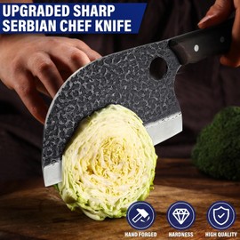 TAN REN 7PCS BBQ Knife Set, Professional Butcher Knives for Meat Cutting, Hand Forged Serbian Chef Knife, Viking, Boning, Skinning Knives & Poultry Shears, Idea Gift for Men Kitchen Outdoor Cooking