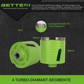 BETTERI Diamond Drill Bit Concrete 82 mm, Socket Countersink Set with Pilot Drill 8 x 120 mm, SDS-plus for Masonry, Stone, Concrete, Brick, Plaster, Diamond Drill Bit Socket