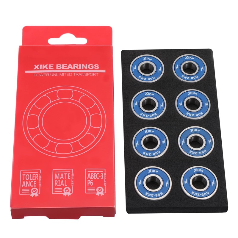 XiKe 8-Pack 608-2RS Skateboard Bearings, Blue, High-Speed 8x22x7mm, Durable Double