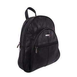 Lorenz Real Leather Backpack Adjustable Backpack Straps with Zip Detail 3748 (Black)