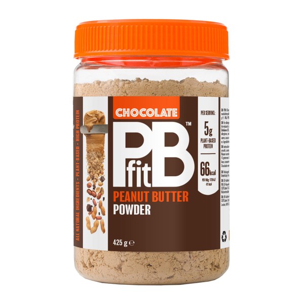 PBfit Chocolate Peanut Butter Powder - 88% Less Fat, 5g of Protein, Gluten Free Natural Nut Butter Spread - Powdered Peanut Butter Spread from Real Roasted Pressed Peanuts and Cocoa - 425g