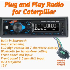 12 Volt Plug & Play Radio for Caterpillar Excavator Dozer Loader AM/FM/BT/AUX