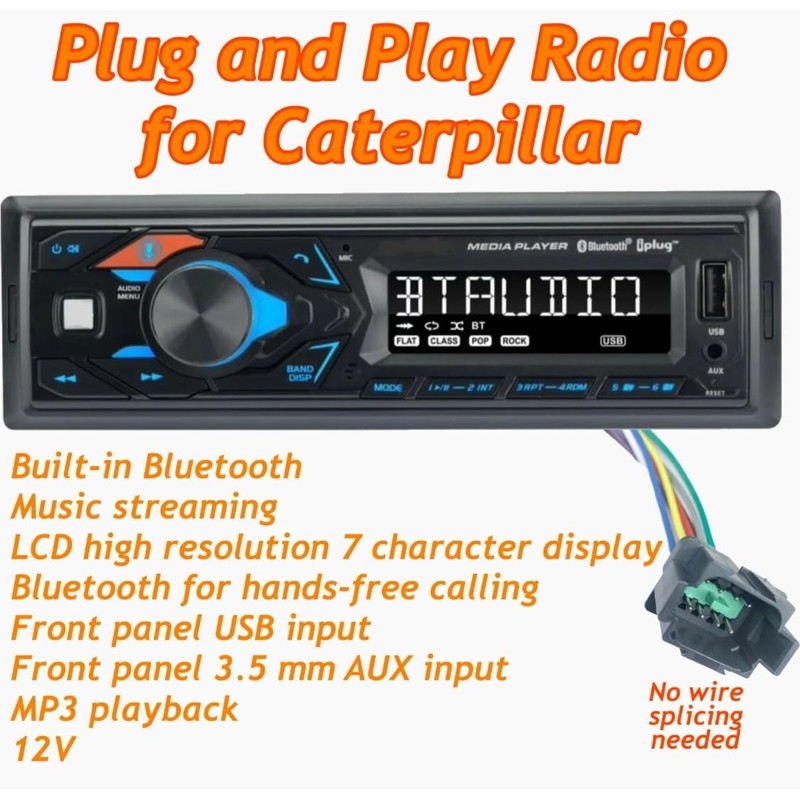 12 Volt Plug & Play Radio for Caterpillar Excavator Dozer