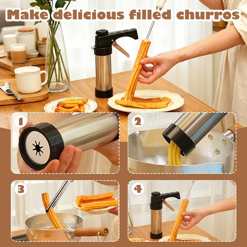 3-in-1 Churro Maker & Spritz Cookie Press Gun Kit, Stainless