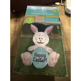 Way To Celebrate 3 ft Easter Bunny Inflatable Decoration Indoor Outdoor Happy Easter Egg Sign