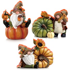DoubleFill 3 Pcs Fall Pumpkin Gnome Thanksgiving Figurines Wooden Figurines Wood Decorations for Party Home Table Decor Gifts