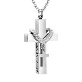 [InfuMemo] Cremation Jewelry for Ashes Pendant - Cross Urn Necklace Mini Keepsake Urn Memorial Ash Jewelry - Always with Me