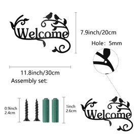 CREATCABIN Welcome Metal Wall Art, Birds on Branch, Decor, Wall Hanging, Silhouette, Sculpture, Ornament, Welcome Sign Made of Iron for Living Room, Kitchen, Garden, Decoration, Gift, Black, 30 x 20