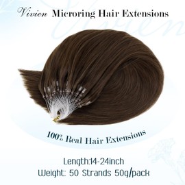 Vivien Brown Micro Loop Hair Extensions Real Human Hair Medium Brown Hair Extensions Micro Loop Skily Straight Micro Ring Extensions Real Human Hair 50strands 50gram #4 22inch