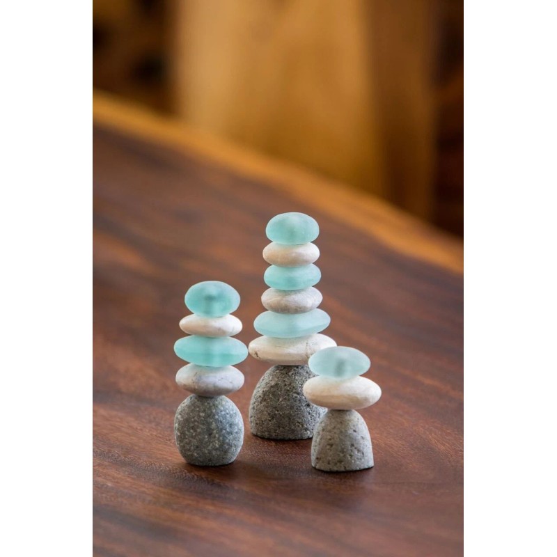 Home Decor New Mini White Stone and Glass Cairn Set