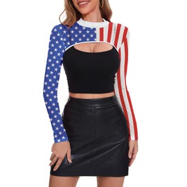 Zando Womens 4th of July American Flag Swimsuit Cover Up Long Sleeve Lightweight Patriotic Red White and Blue Bathing Suit Swim Cover Up Stars and Strips Small - Beach Rave Outift, Pool Party, Summer