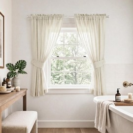 Cortinas de cocina Mrs.Naturall de 45 pulgadas de largo, cortinas de encaje de bolsillo para barra estilo rústico boho, cortinas cortas de 45 pulgadas de largo para dormitorio, baño, ventanas pequeñas
